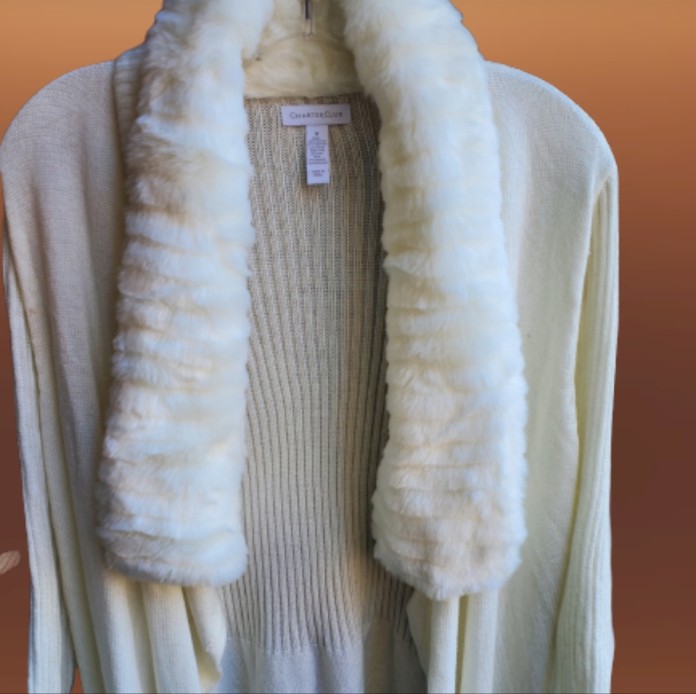 Beautiful Plush   harter Club (Macy's Brand) Sweater Jacket with Faux Fur Collar